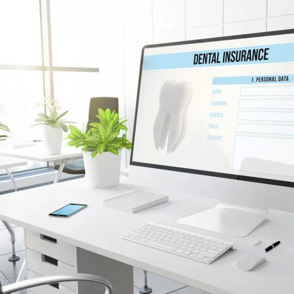 computer with dental insurance form on screen 3d rendering.