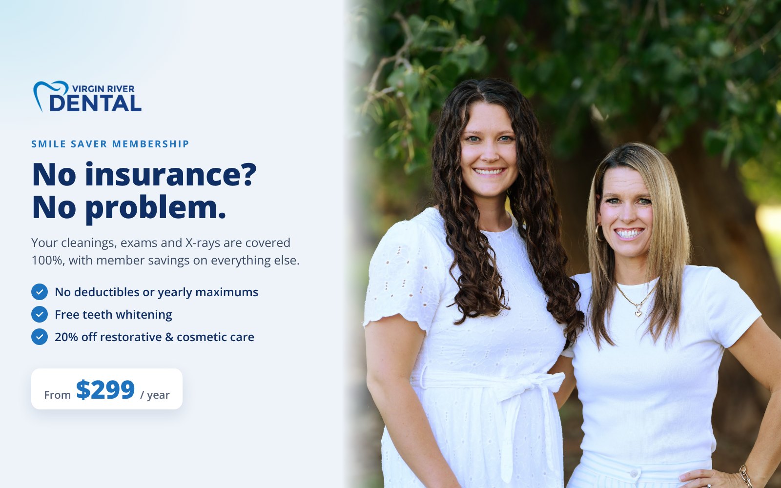 Smile Saver Membership en Virgin River Dental: limpiezas, exámenes y radiografías cubiertos al 100 %, desde $299 al año